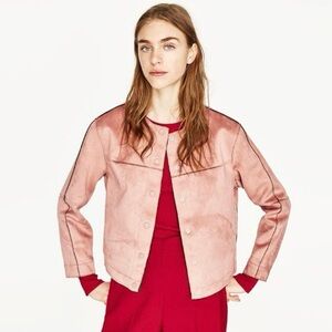 Zara faux suede blazer jacket blush pink